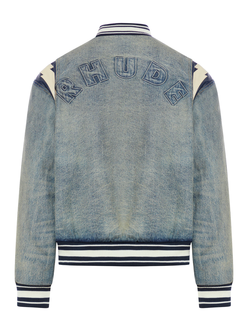 DENIM LIGHTING VARSITY JACKET