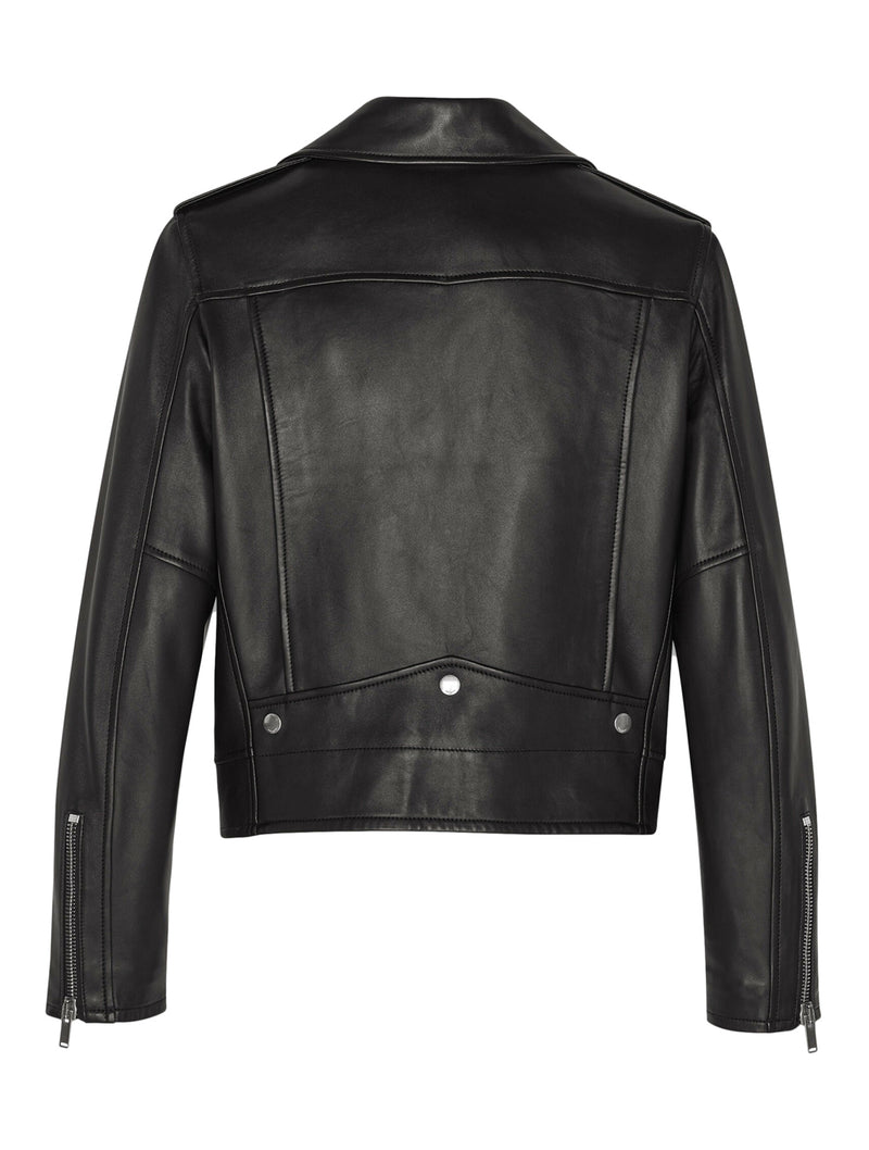 BLACK LEATHER MOTORCYCLE JACKET