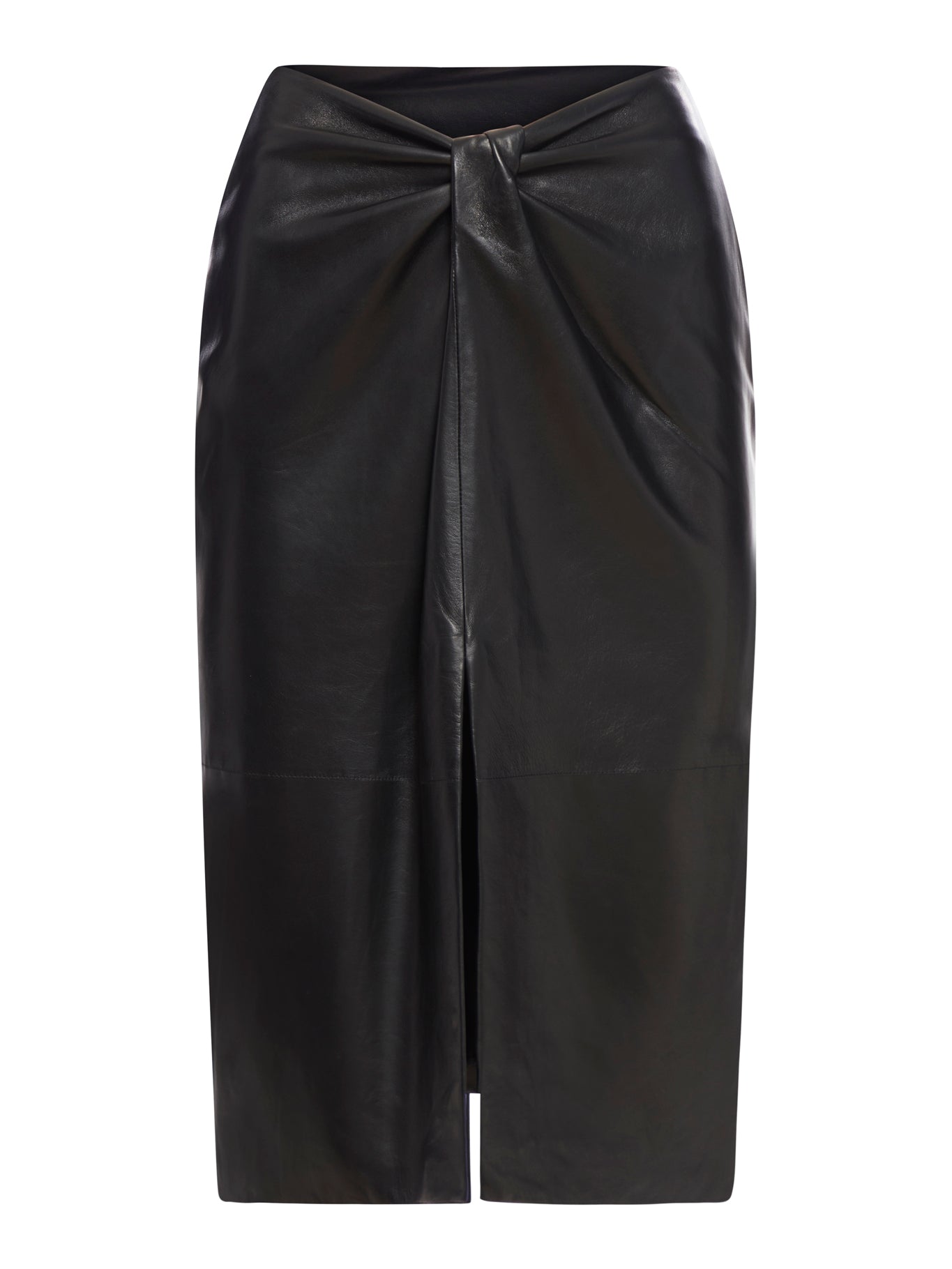 Knotted Leather Midi Skirt