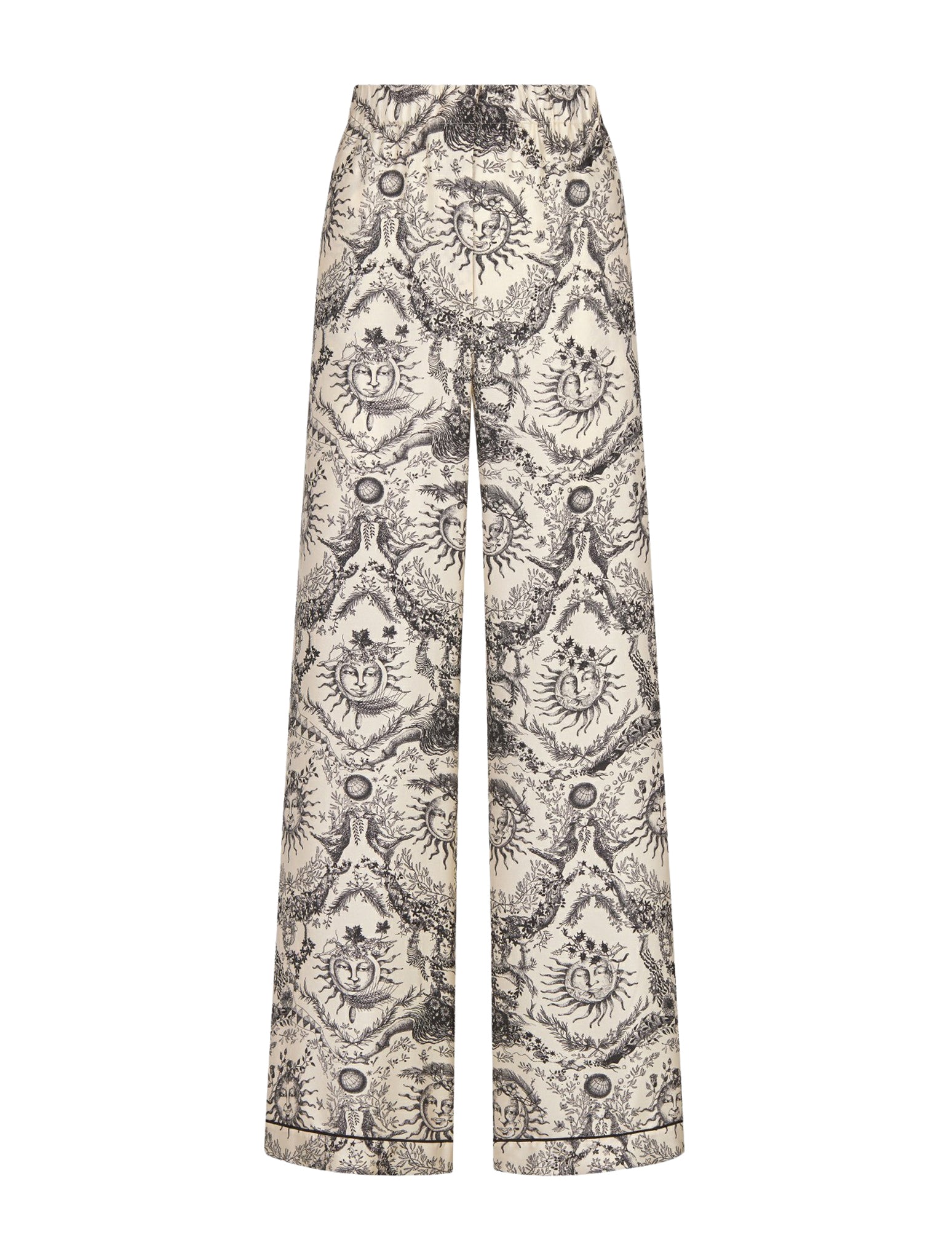 Trousers  White and gray Toile de Jouy Soleil silk twill