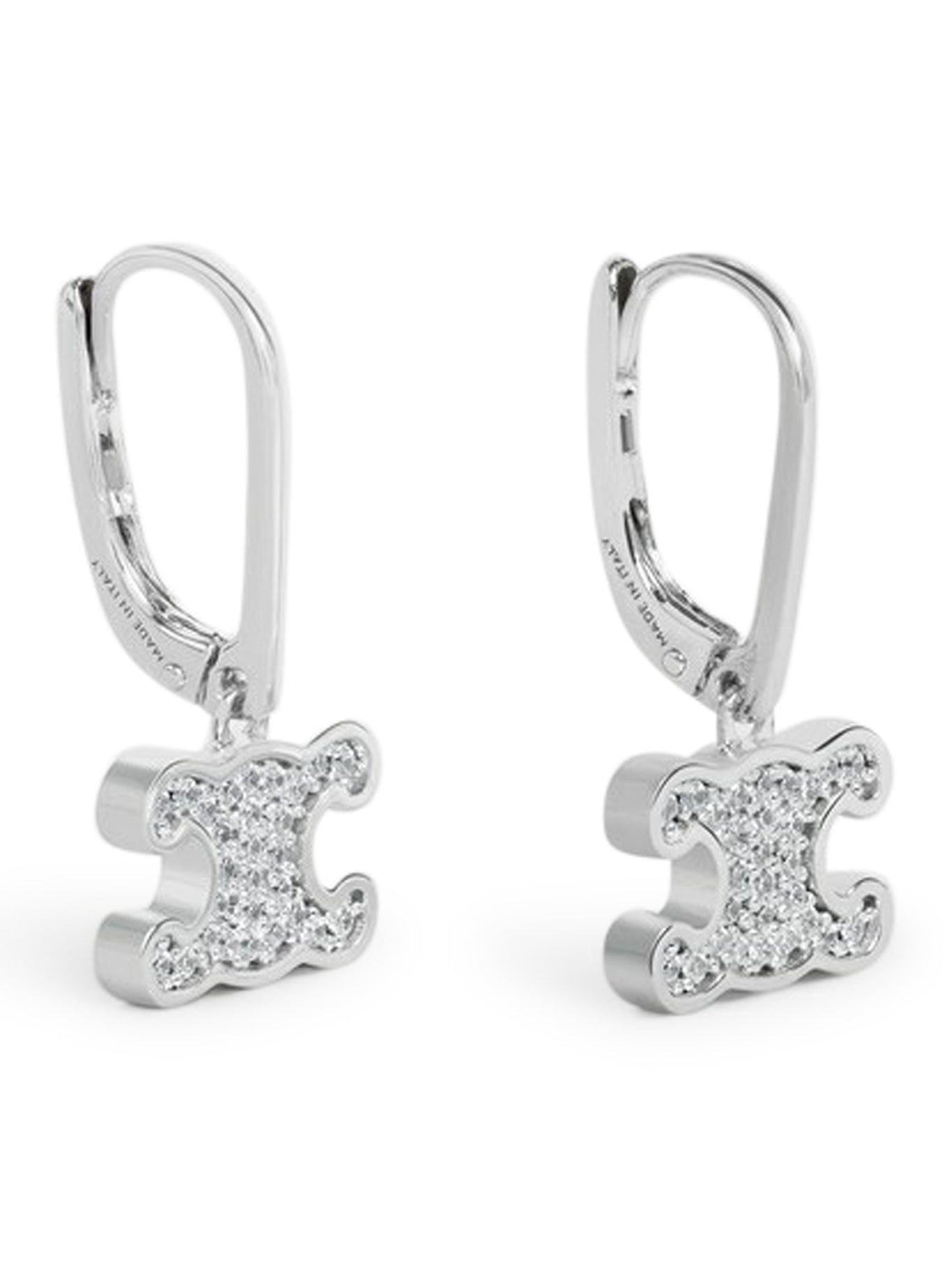 TRIOMPHE EARRINGS WITH RHODIUM-PLATED BRASS RHINESTONE AND SILVER CRYSTALS