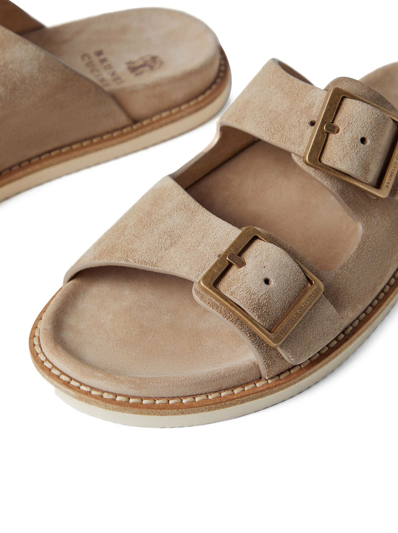 double-buckle suede sandals