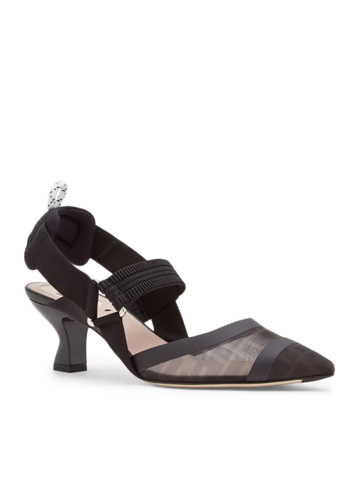 Colibrì medium heel slingback in black mesh and leather