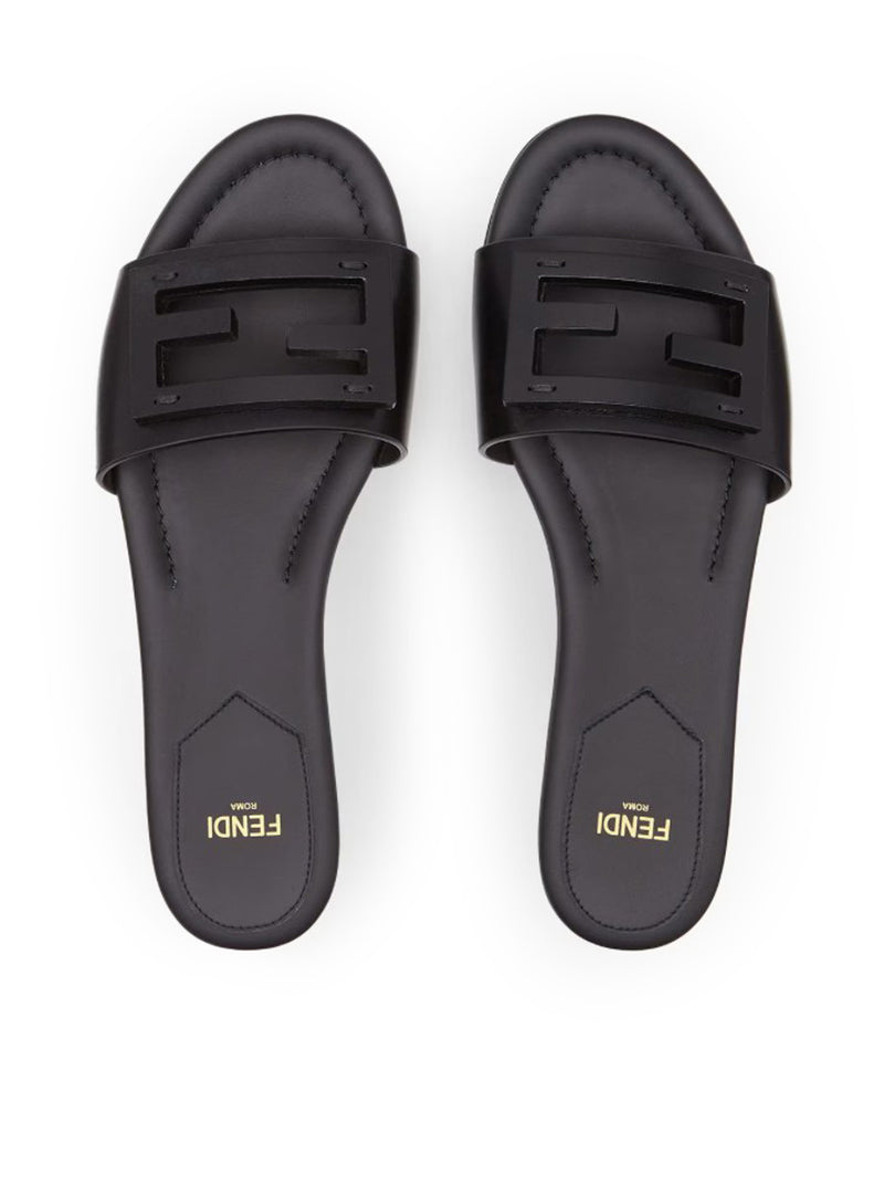 Baguette Slide in black leather