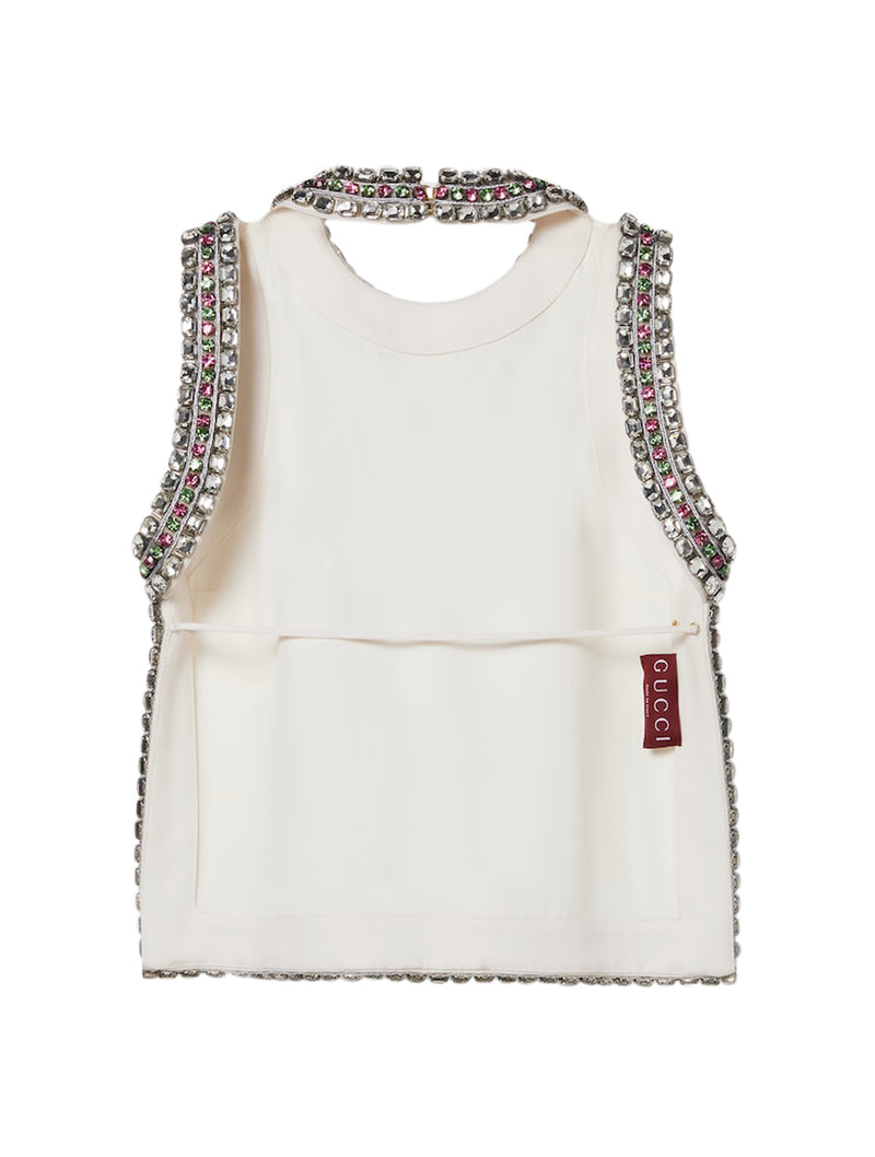 TOP IN WOOL AND SILK WITH CRYSTAL EMBROIDERY